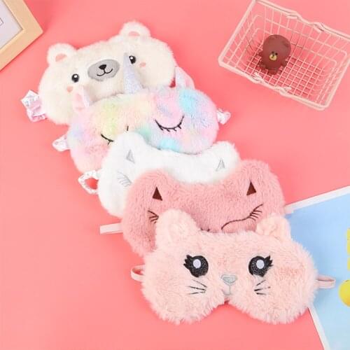 Cute Cat Unicorn Plush Sleeping Eye Mask Cover Children Sleep Silk Night Kids Mask Bandage For Child Girl Travel Relax Blindfold