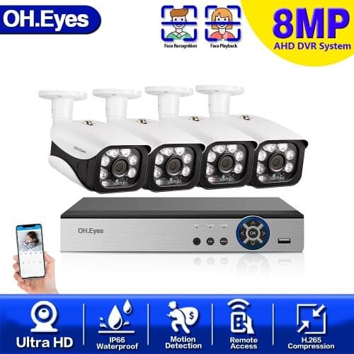 8MP AHD Outdoor CCTV Camera System 4K Security Camera DVR Kit CCTV waterproof home Video Surveillance System HDD P2P HDMI H.265