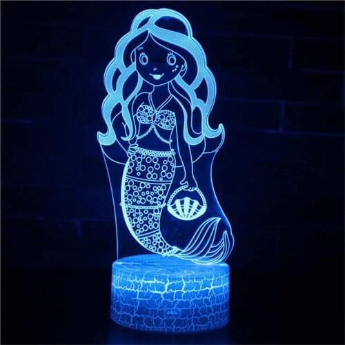 Led Night Light for Child Bedroom Light Brithday Gift Room Desk Lamp Mermaid 3d Lamp Color Changing Atmosphere for Home Decor