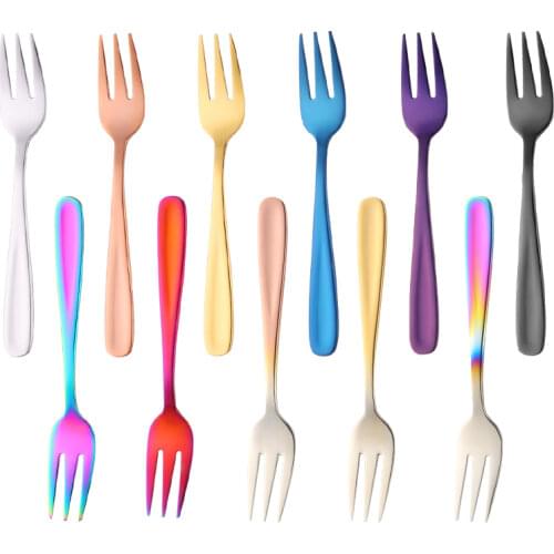 10PCS Fruit Fork 18/10 Stainless Steel Cake Forks For Dessert Red Small Tea Fork Rainbow Dessert Fork for Snack Dinnerware Set