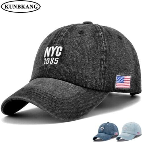 High Quality Denim Baseball Cap Men NYC Embroidery Jeans Snapback Cap Gorras Women Summer Leisure USA Flag Hip Hop Hat Casquette