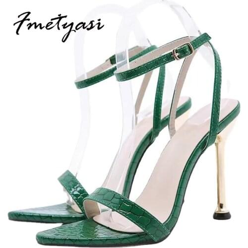 Heels Sandals Stiletto Shoes 2021 Sexy Fashion Buckle Strap Flock Pointed Open Toe Wear-resistant Women Sandals Big size Rubber