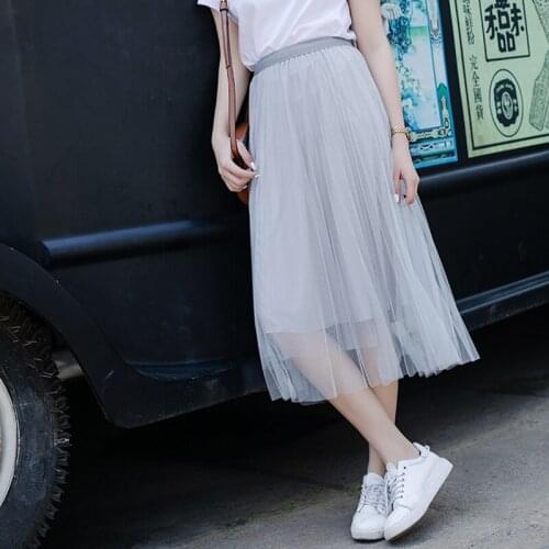 Women summer skirts High waist Medium and long section Mesh Pleated skirts 2019 summer style Chiffon skirt plus size jupe