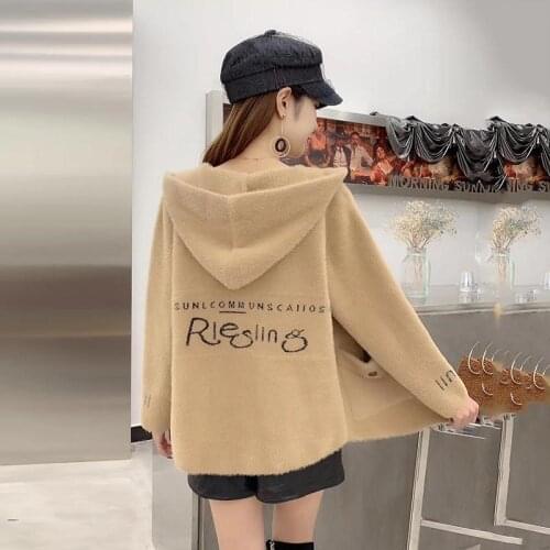 Females Sweater Cardigan Jacket 2021 Autumn Warm Hooded Knitwear Coat Women Large Size Outwear Fleece Soft Outer Wear