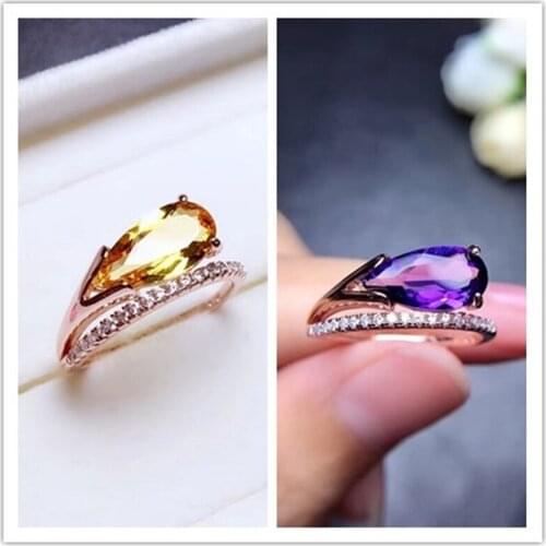 Trendy 4.5 Ct Natual Citrine Amethyst Ring for Women Party Engagement 6x12mm Real Crystal Nice Ring S925 Silver Fine Jewelry