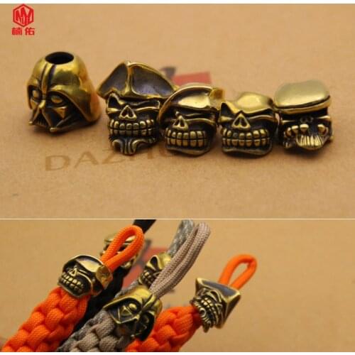 1PCS Vintage Brass Handmade Pure Copper Skull Knife Beads EDC Outdoor Supplies DIY Braided Paracord Beads Car Keychain Pendant