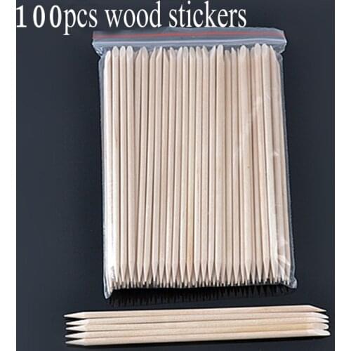 100pc Nail Art Wood Stick Double End Cuticle Pusher Remover Nail Designs Nail Art Stick Wooden Manicure Pedicure Care Tools