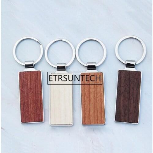 100pcs Creative Wooden Bamboo Keychain Rectangle Shape Blank Key Rings DIY Key Holders Gifts Men Women