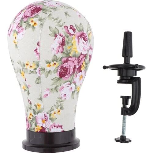 21/22"/23"/24" Cork Flower Pattern Canvas Block Mannequin Head Wig Display Styling Head With Mount Hole Clamp Stand