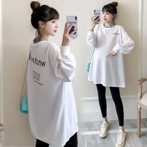 3011# Autumn New Fashion Cotton Maternity Hoodies Large Size Loose Sweatshirts Clothes for Pregnant Women Pregnancy Shirts Tops