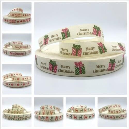 5yards/Lot 15mm 25mm Christmas Cotton Ribbon Handmade Design Printed Cotton Ribbons For Christmas Decoration DIY Sewing Fabric