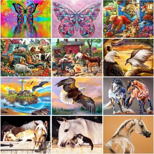 Diy Diamond Painting Horses In Horse Training Farm Eagle Hovering In The Air Beautiful Butterflies Decorative Paintings
