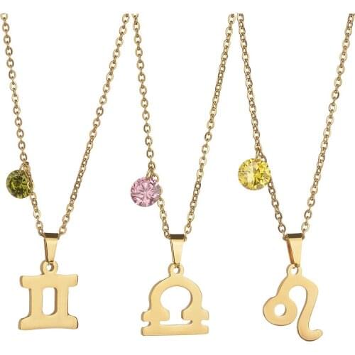 Leo Zodiac 12 Constellations Necklace Stainless Steel Statement Chokers Necklaces for Women Jewelry Neckless Birthday Gifts