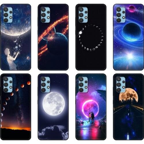 Black tpu Case For Samsung galaxy A32 A42 A52 A72 4g 5g S21 PLUS ultra back cover Sky Space planet Moon stars Unique Design