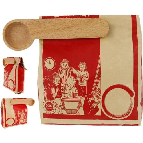 Wooden Bag Clip with Scoop Beech Sealing Clip Creative Solid Wood Snack Clips Long Handle Wooden Spoon Coffee Sealing Strip Tool