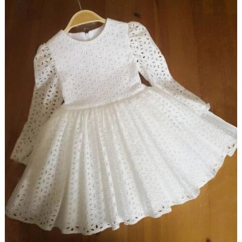 Kids Girl Clothes White Dress For Wedding Flower Girls Hollow Out Dress Children Dress Girls Autumn Winter Causal Costume