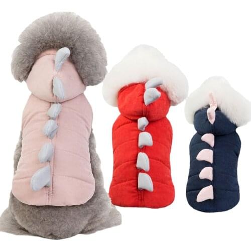 Pet Dinosaur Cotton Clothes Cat and Dog Hooded Warm Sweater Dog Clothes Winter Teddy Pink Vest Puppy Costumes