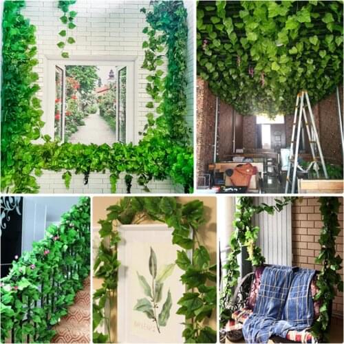 Fake Creeper Green Leaf Ivy Vine Grape Leaves Home Party Garden Decor 2.1m Artificial Plants Decoration Rattan Leaf