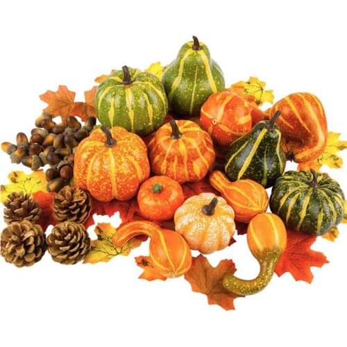 Artificial Autumn Pumpkins Color Fall Harvest Props Fake Foam Pumpkins Acorn Maple Leaf For Thanksgiving Halloween Decoration