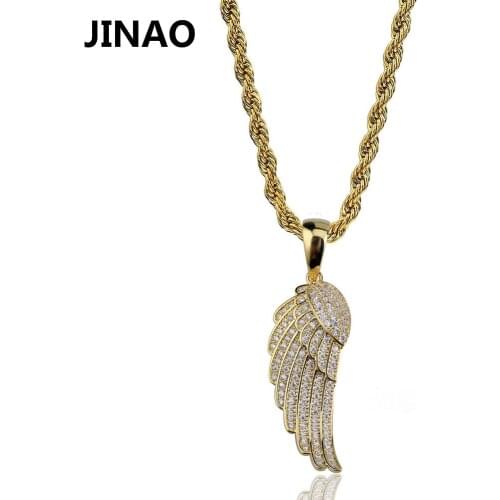 JINAO Fashion Charm Women Jewelry Angel Wings Pendant Necklace Gold Silver Color Plated Iced Out Full CZ Best Gift Idea