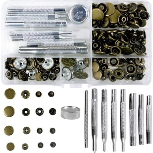 Quality 50 Set 4 Sizes Leather Rivets Single Cap Rivet Tubular Metal Studs With 9 Pieces Fixing Tool For Diy Leather Craft, Rive