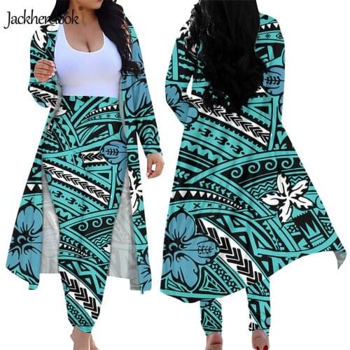 Jackherelook Womens Cardigan Skinny Long Pants Polynesain Tribal Tattoo Floral Print Ladies Clubwear Outfits High Waist Leggings