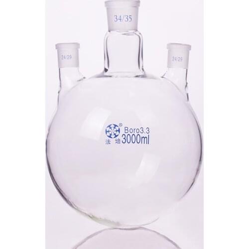 Three-necked flask straight shape,with three necks standard ground mouth,Capacity 3000ml,Middle joint 34/35,lateral joint 24/29