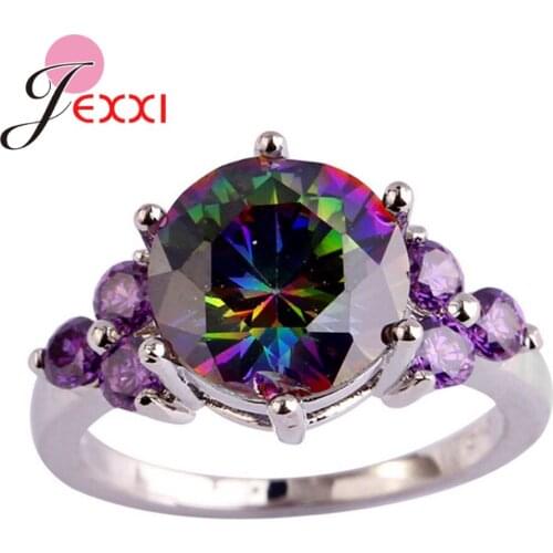 Fast Delivery Women Big Purple Cubic Zirconia Rings For Sale 925 Sterling Silver Luxury Wedding/Engagement Party Jewelry Gifts