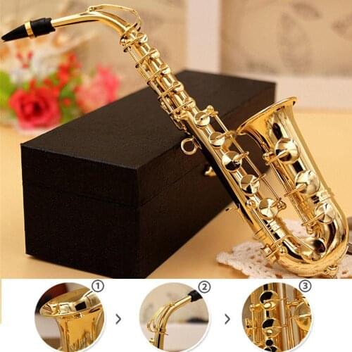 Mini Saxophone Model Musical Instruments Copper Display Sax Gold Color Pocket Sax Alto With Metal Stand for Home Decoration