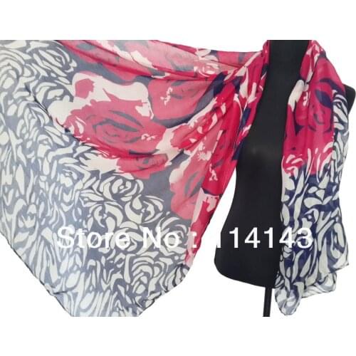 Fashion Big Rose Patchwork Flowers Print Floral Scarf Viscose Shawl Wrap 180cm*110cm, Free Shipping