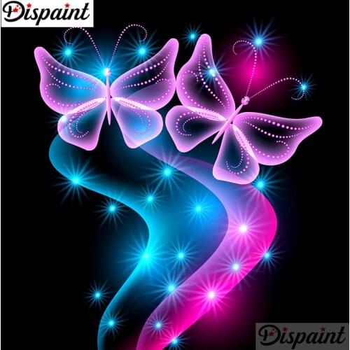 Dispaint Full Square/Round Drill 5D DIY Diamond Painting "Pink butterfly" Embroidery Cross Stitch 3D Home Decor A10909