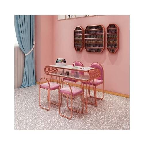 Ins online celebrity marble nail art table and chair set single double gold wrought iron double manicure workbench postage