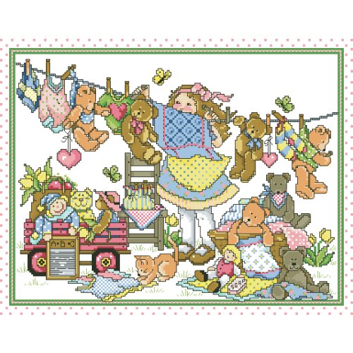 Joan Elliot-Little Bear Girl 45-37 Cross Stitch Set Cross-stitch Kit Embroidery Needlework Craft Packages Cotton Fabric Floss