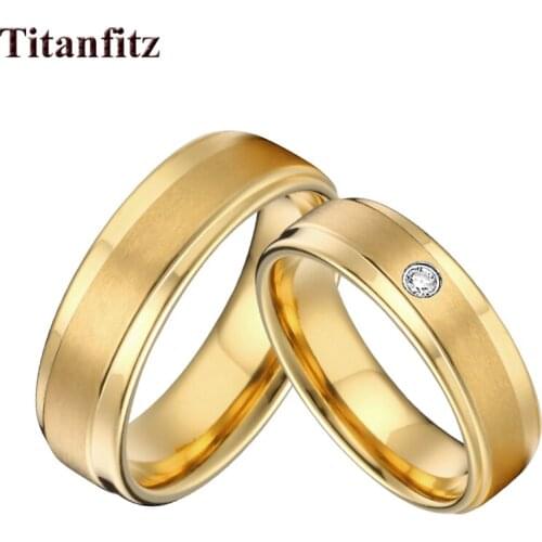 Classic Alliances Gold Color marriage his and hers couple wedding rings set for men and women gift stainless steel jewelry