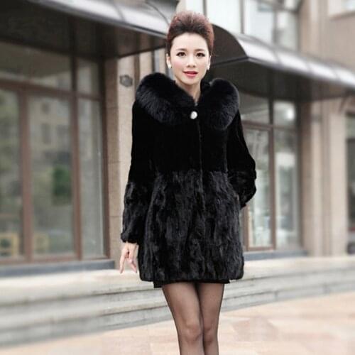 2019 Newest Women Genuine Mink Fur Coat with Rex Rabbit Fur and Fox Fur Hoody Female Winter Warm Outerwear Plus Size