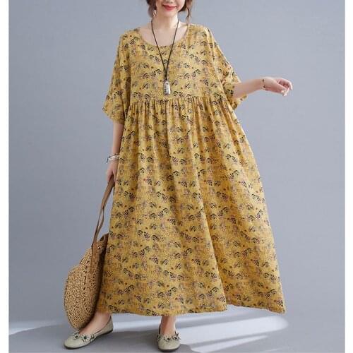 2021 Summer New Fashion Ladies Dresses One-Piece Cotton Linen Floral Korean Dress For Women Vintage Long Mujer Femme Clothing