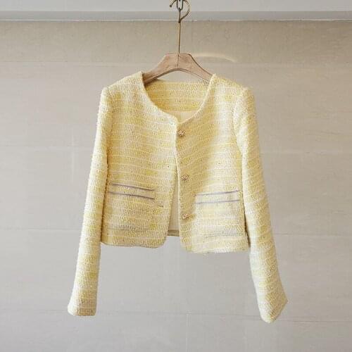 WTIANYUW New Striped Jackets Coat Women O Neck Long Sleeve Vintage Outwear Luxyry Buttons Autumn Coats Pockets 2021