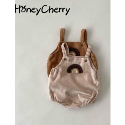 Autumn and winter baby corduroy vest overalls romper baby rainbow jumpsuit baby girl clothes baby bodysuit(No hat)