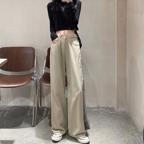 Straight Wide Leg Capris Korean Vintage Clothes WomenS High Waist Trousers Fashion Jeans Pants For Girls Streetwear 2021 Autumn