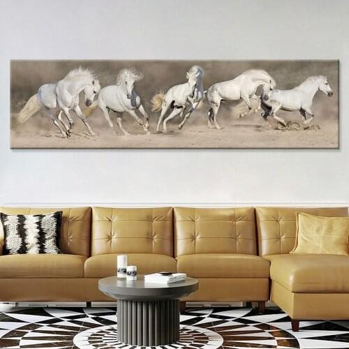 Five Horse Galloping Animal Print Canvas Painting Running White Horse HD Spray Poster Home Wall Decor Pictures for Living Room