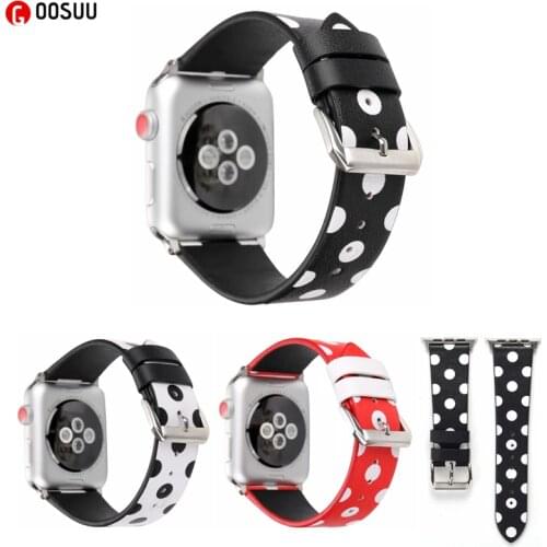 For Apple Watch Band 44mm Leather 304 Stainless Buckle Polka Dot Stylish Strap for Apple Watch 40mm 42mm 38mm Watch SE Wristband