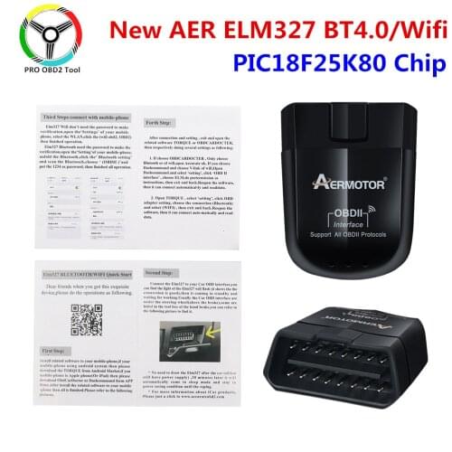 AER ELM327 PIC25K80 Chip OBD2 Code Reader WiFi ELM 327 V1.5 PIC18F25K80 ELM327 BT4.0 Bluetooth 4.0 Diagnostic tool