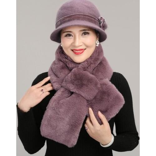 Middle Aged Female Hat Womens Winter Mothers Grandmother Warming Christmas Gift Cap Lady Outdoor Thickening Velvet Scarf H7171