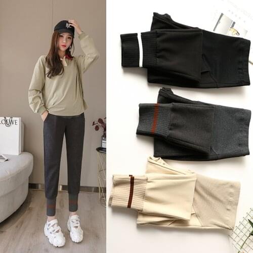 Maternity Pants Spring Fall Fashion Sports Woolen Pregnant Women Leggings Leisure Support Belly Pregnancy Elastic Waist Clothes