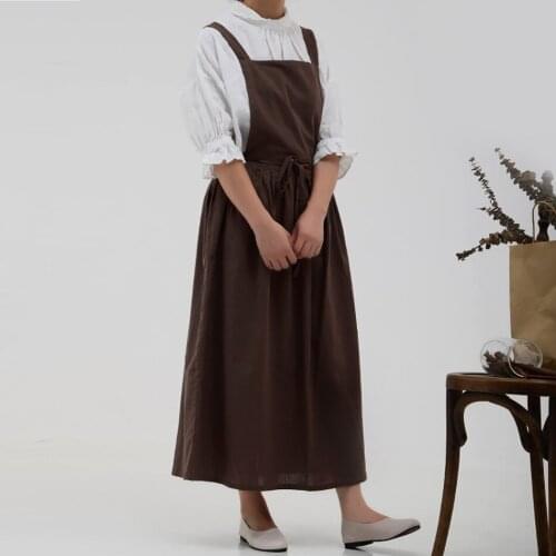 Japanese Kitchen Apron, Cotton Linen Fabric ,Adjustable Bib ,Aprons for Women ,Bib Pocket , Simple Style, Christmas Kitchen,1PC