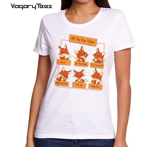 2020 Kawaii Fox Animal Print T-Shirt Women Tops Camiseta graphic Tee Shirt Female White Harajuku Girl Tshirt Top Tees