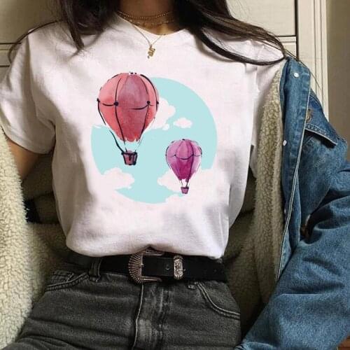 Women Print Clothes Graphic Hot Balloon Travel Short Sleeve Ladies Printing Lady Tees Tops Female T Shirt Womens T-Shirt