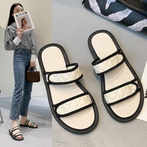 2021 New Summer Women Leather Slippers Platform Wedges Thick Sole Black Beach Outdoor Slides Casual Sexy Sandals Ladies Shoes