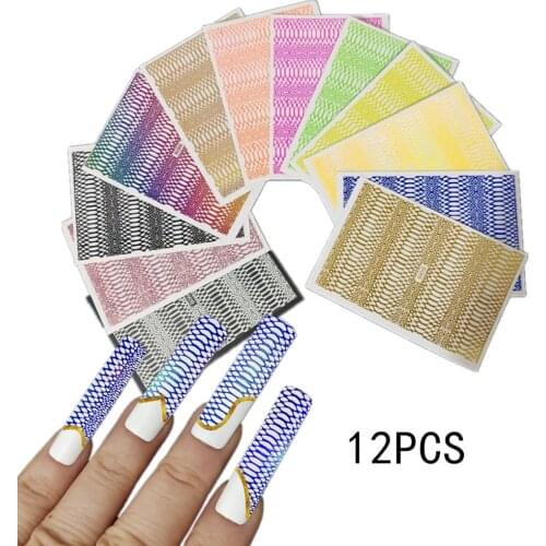 12pcs Snake Skin Nails Art Manicure Stickers Laser Glitter Sally Mesh Net Line Holographic 3D Nail Decoration Manicure Tools