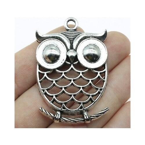 2Pcs 51*35mm Antique Bronze/Silver Plated Smart Owl Charms For DIY Jewelry Making Hollow Necklace Pendants Accessories Handcraft